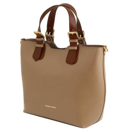 Tl Bag Borsa Shopping In Pelle Saffiano Caramello Tl