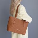 Dedalo Sac Shopping en Cuir Imprimé Tressé Jaune pastel TL142578