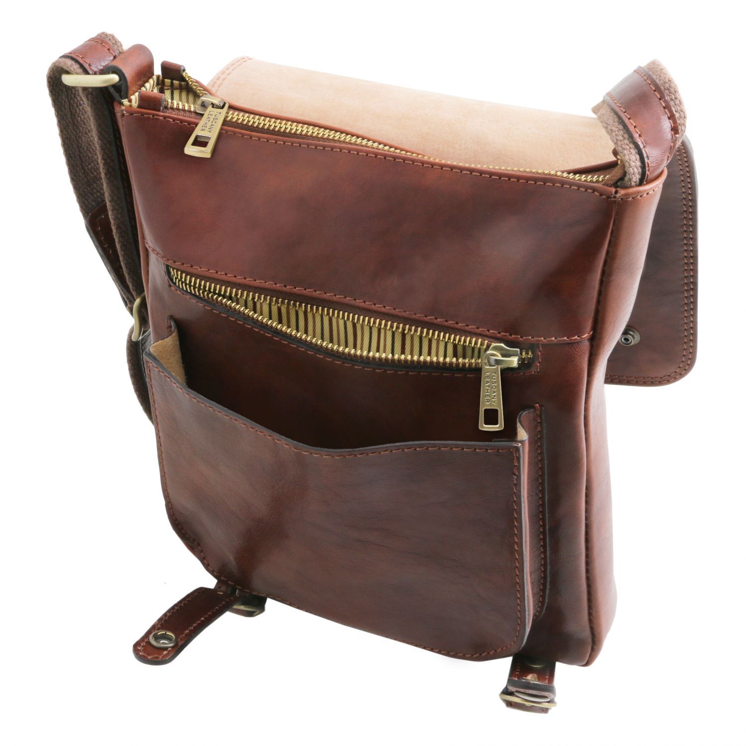 Roby Leather Crossbody bag for men With Front Straps Honey TL141406