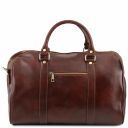 TL Voyager Travel Leather Duffle bag With Pocket on the Back Side - Small Size Brown TL141250