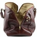 TL Voyager Travel Leather Duffle bag With Pocket on the Back Side - Small Size Dark Brown TL141250