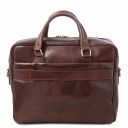 San Miniato Leather Multi Compartment Laptop Briefcase With two Front Pockets Dark Brown TL142026
