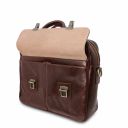 San Miniato Leather Multi Compartment Laptop Briefcase With two Front Pockets Dark Brown TL142026