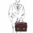 San Miniato Leather Multi Compartment Laptop Briefcase With two Front Pockets Мед TL142026