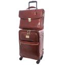 Business 4 Wheels Leather Trolley and Leather TL SMART Laptop Briefcase Honey TL142271