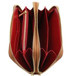 Mira Double zip Around Leather Wallet Cognac TL142331