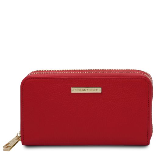 Mira Doppel Rundum-Reißverschluss Damenbrieftasche aus Leder Lipstick Rot TL142331