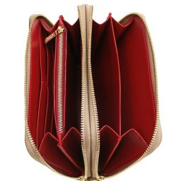 Mira Double zip Around Leather Wallet Champagne TL142331