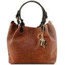TL KeyLuck Borsa Shopping in Pelle Stampa Intrecciata Cannella TL142339