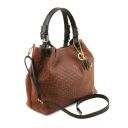 TL KeyLuck Borsa Shopping in Pelle Stampa Intrecciata Cannella TL142339
