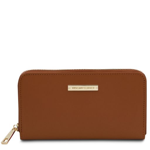 Ilizia Exklusive Damenbrieftasche aus Leder mit Rundum-Reißverschluss Cognac TL142317