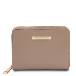 Leda Elegante Cartera en Piel con Cremallera en el Contorno Marrón topo claro TL142320