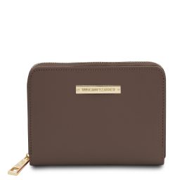 Leda Elegante Cartera en Piel con Cremallera en el Contorno Marrón topo oscuro TL142320