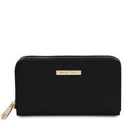 Gaia Portefeuille en Cuir à Double Entièrement Zippée Noir TL142343