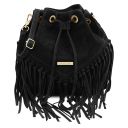 TL Bag Sac Secchiello en Cuir Daim et Franges Noir TL142291