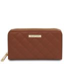 Ada Double zip Around Soft Leather Wallet Cognac TL142349
