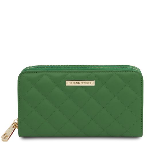 Ada Cartera en Piel Suave con Doble Cremallera en el Contorno Verde TL142349