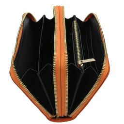 Ada Doppel Rundum-Reißverschluss Damenbrieftasche aus Weichem Leder Orange TL142349