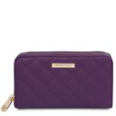 Ada Portefeuille en Cuir Souple à Double Entièrement Zippée Violet TL142349