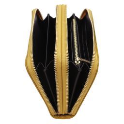 Ada Double zip Around Soft Leather Wallet Mustard TL142349