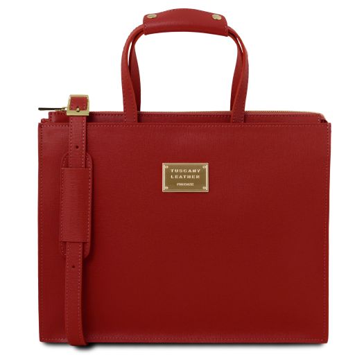 Palermo Serviette en Cuir Saffiano Avec 3 Compartiments Rouge TL10060