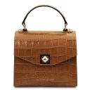 Atena Croc Print Leather Handbag Cognac TL142267