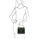 Atena Croc Print Leather Handbag Forest Green TL142267