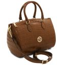 Layla Bauletto aus Leder mit Kroko-Prägung Cognac TL142398