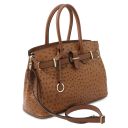 TL Bag Borsa a Mano in Pelle Stampata Effetto Struzzo Cognac TL142120