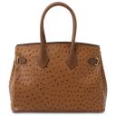 TL Bag Bolso de Mano en Piel Estampada Efecto de Avestruz Cognac TL142120