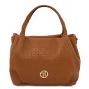 Nora Soft Woven Leather Handbag Cognac TL142412