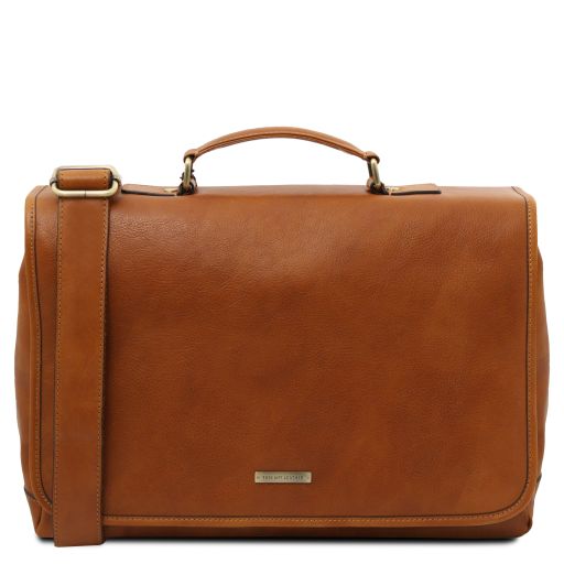 Mantova Leather Multi Compartment TL SMART Briefcase With Flap Natural TL142068