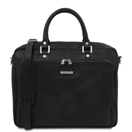 Pisa Кожаный портфель для ноутбука с передним карманом Черный TL142427