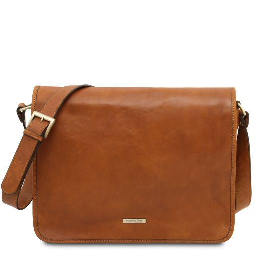 TL Messenger Bolso en Piel con Bandolera 2 Compartimentos - Modelo Grande Natural TL142430