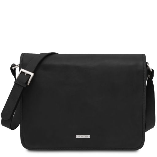 TL Messenger Bolso en Piel con Bandolera 2 Compartimentos - Modelo Grande Negro TL142430