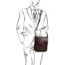 TL Messenger Sac Bandoulière en Cuir 2 Compartiments Marron TL141255