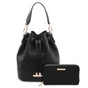 Maddalena Borsa Secchiello in Pelle ed Esclusivo Portafogli in Pelle zip Around Nero TL142444