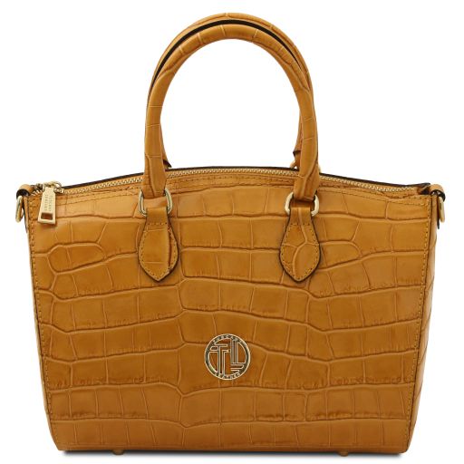 Layla Croc Print Leather Duffle bag Caramel TL142398
