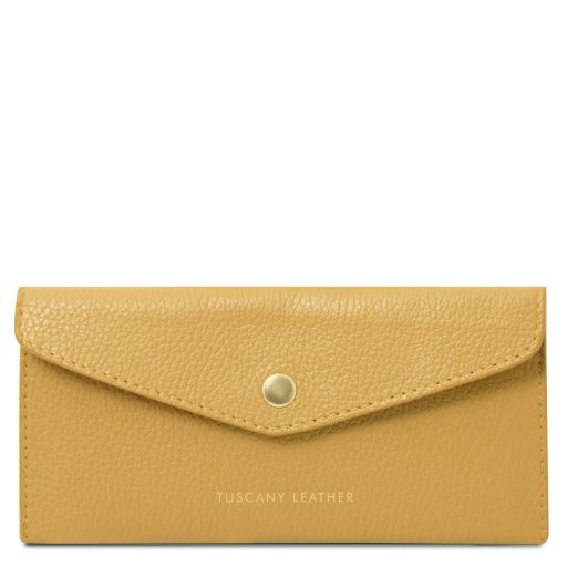 Portefeuille Enveloppe en Cuir Jaune pastel TL142322