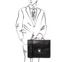 Alessandria Leather Multi Compartment Laptop Briefcase Black TL142067