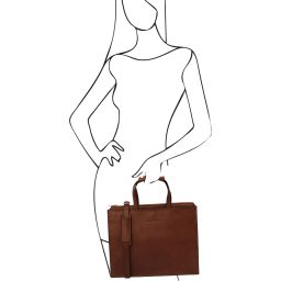 Palermo Damen - Aktentasche aus Leder 3 Fächer Braun TL142452