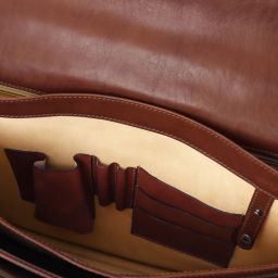 Cremona Leather Briefcase 3 Compartments Brown TL142448