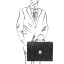 Cremona Leather Briefcase 3 Compartments Black TL142448