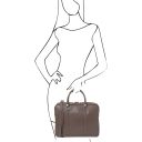 Prato Elégante Serviette Pour Portable en Cuir Saffiano Taupe foncé TL142453