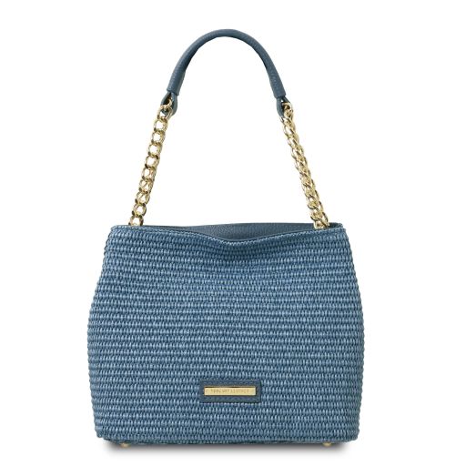 TL Bag Borsa Secchiello Effetto Paglia Celeste TL142208