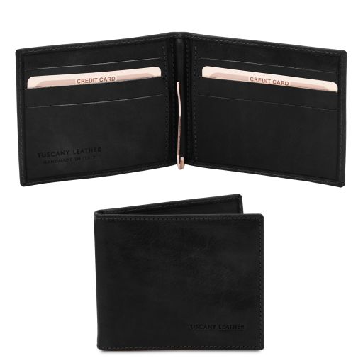 Esclusivo Portacarte in Pelle con Fermasoldi Nero TL142055