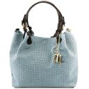 TL KeyLuck Borsa Shopping in Pelle Stampa Intrecciata Celeste TL141573