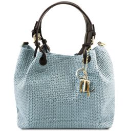 TL KeyLuck Tasche aus Geprägtem Leder Himmelblau TL141573