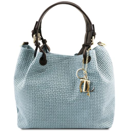 TL KeyLuck Borsa Shopping in Pelle Stampa Intrecciata Celeste TL141573