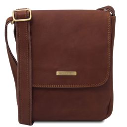 John Leather Crossbody bag for men With Front zip Brown TL141408